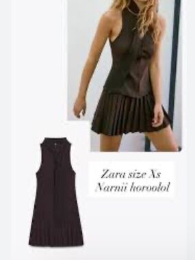 Zara Dark Brown Sleeveless Pleated Mini Dress